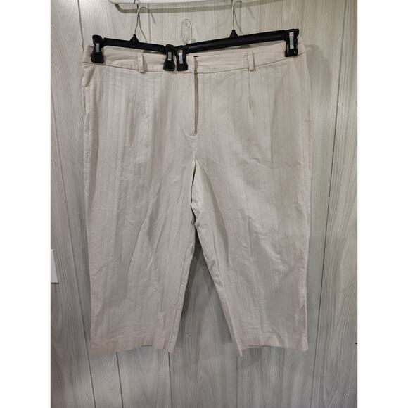 Briggs New York Women's Beige Striped Wide Leg Pants Plus Size 22W 100% Cotton - Picture 1 of 8